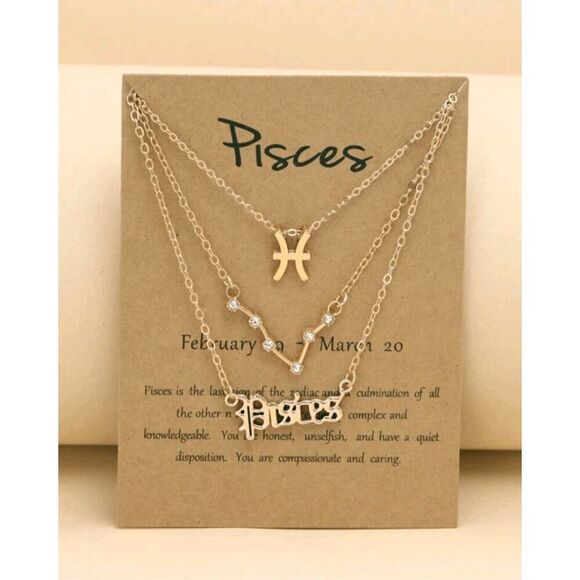 2/$21 Pisces Golden Triple Birth Constellation Necklace - Picture 1 of 3